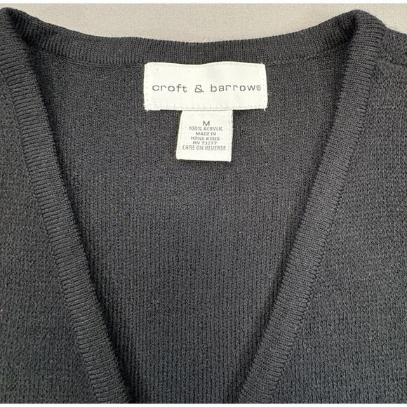 Croft & Barrow Black SNOWMAN PRINT CHRISTMAS VEST Cardigan SIZE Medium RN 73277 - Picture 4 of 6